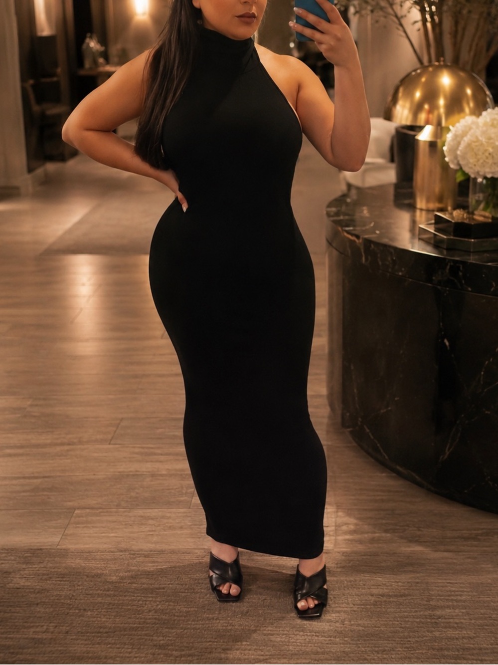 Naked Wardrobe Baby Snatched Halter Sleeveless Black High Neck Maxi Dress